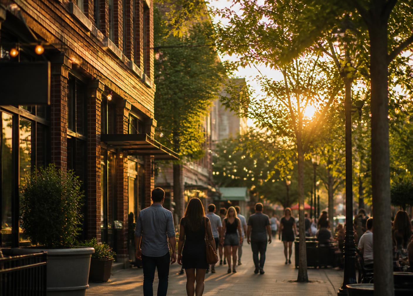 Downtown South Carolina Main Street at golden hour